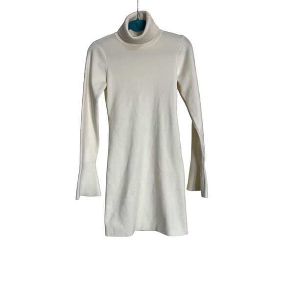 Lovers + Friends Dress Womens Medium Cream Knit Bodycon Flare Sleeve Turtle Neck - Picture 1 of 11